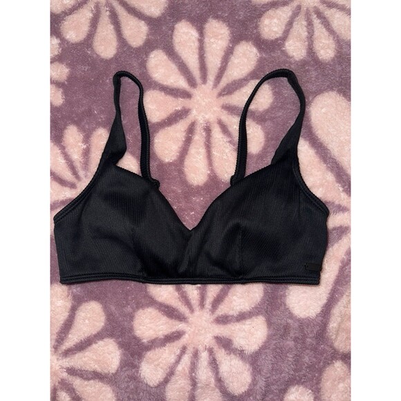 Roxy Ribbed Black Bikini Top - Small - Picture 1 of 4
